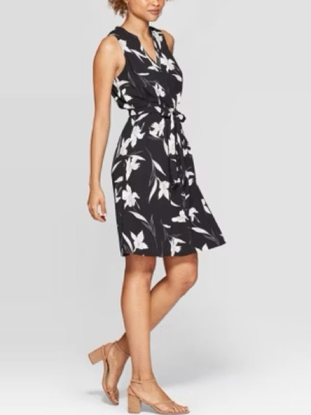 a new day Black & White Floral Tie-Waist Dress